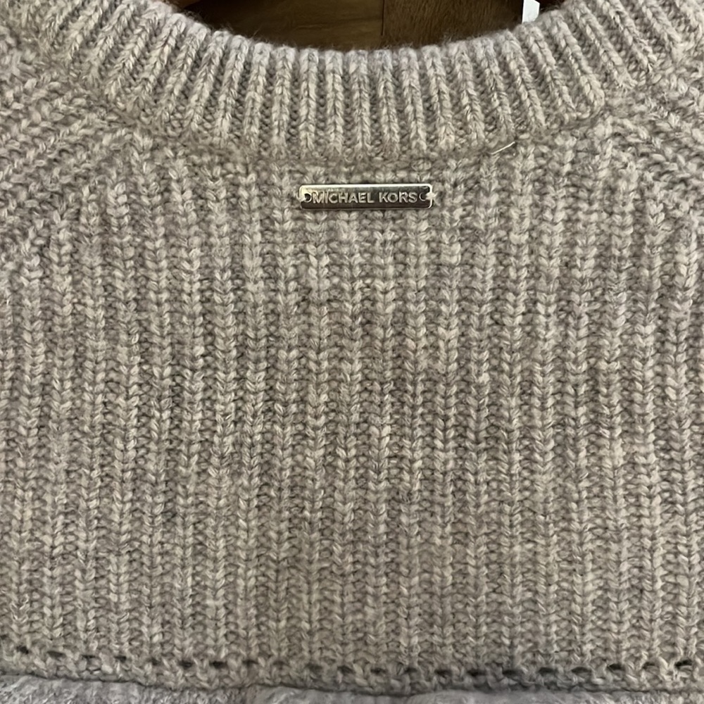 MICHAEL Michael Kors Rib Ruffle Sweater XXS Gray Wool Cashmere Chunky Knit - Picture 5 of 10